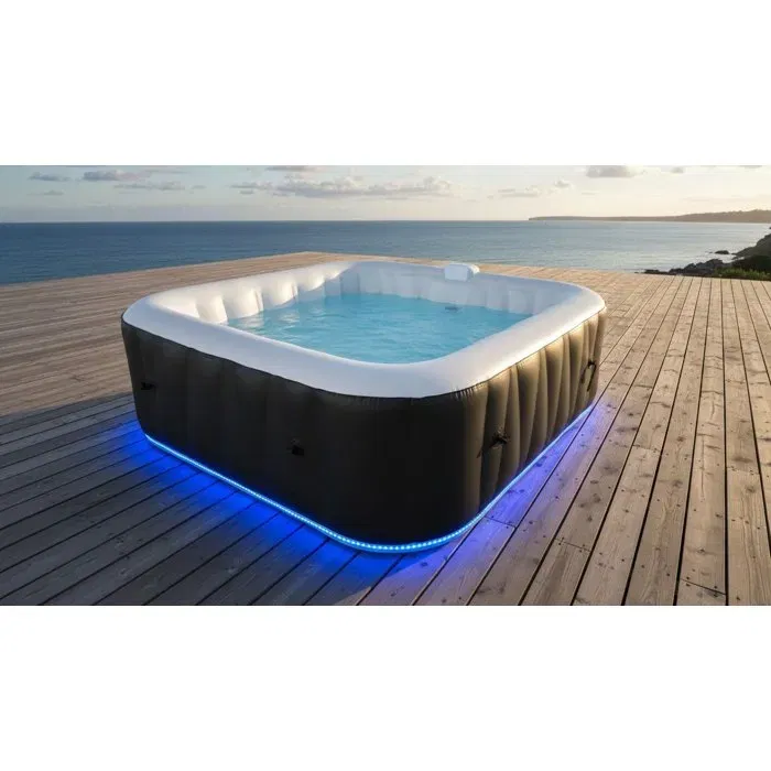 SunSpa AC02-LED - Spa gonflable carré 6 places avec bandeau LED, 130 micro-jets, température jusqu'à 40°C, 185 x 65 cm - Inclus filtre et accessoires SunSpa AC02-LED - Spa gonflable carré 6 places avec bandeau LED, 130 micro-jets, température jusqu'à 40°C, 185 x 65 cm - Inclus filtre et accessoires