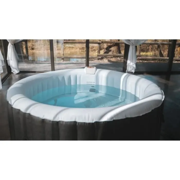Sunspa AF01 - Spa gonflable rond 6 places, 208 x 65 cm, avec filtre, couverture, tapis et cadenas - 130 micro-jets, chauffe à 40°C