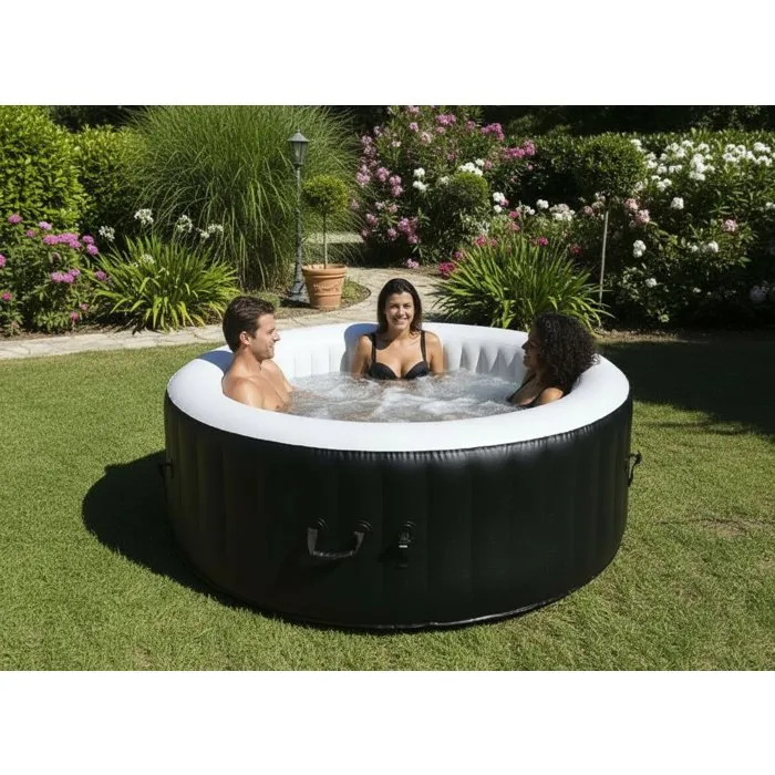 SunSpa Spa gonflable AS04, 185 x 65 cm, 4 places, rond, avec filtre, cadenas, tapis de sol et couverture, 130 micro-jets