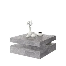 Coffee Table Basse Pivotante COFFEE en Panneau de Particules - Décor Béton Gris Clair - 2 Plateaux, 78x78 cm (91x91 cm pivotés) - Salon Classique et Intemporel