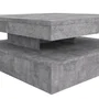 Coffee Table Basse Pivotante COFFEE en Panneau de Particules - Décor Béton Gris Clair - 2 Plateaux, 78x78 cm (91x91 cm pivotés) - Salon Classique et Intemporel