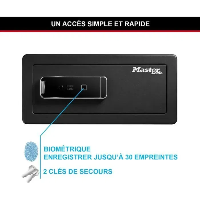 Master Lock LX110BEURHRO Coffre-fort biométrique de sécurité, noir, 19,5 x 43 x 37 cm pour bijoux, documents, objets de valeur