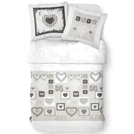 Today Parure de lit 2 personnes en coton, housse de couette 240x260 cm et 2 taies, imprimé Blanc Eden, qualité supérieure 57 fils/cm²