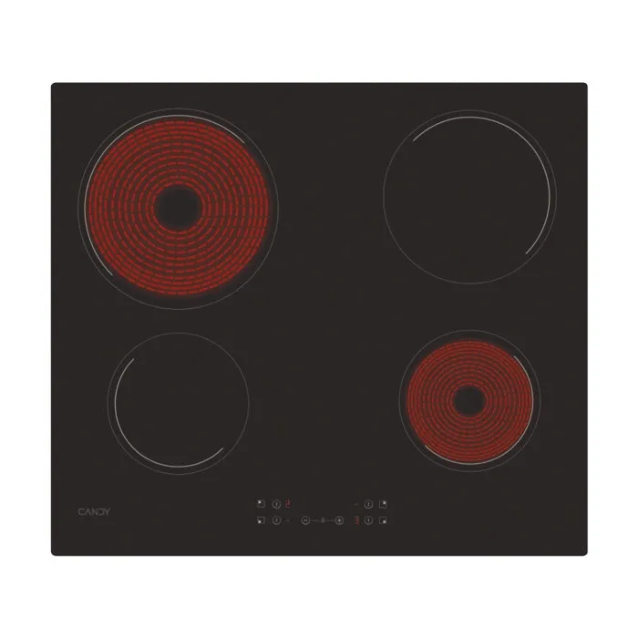 Candy Plaque de cuisson vitrocéramique CH64CCB - 4 foyers (6500W) - 56 x 49 cm - Sécurité enfants et anti-débordement