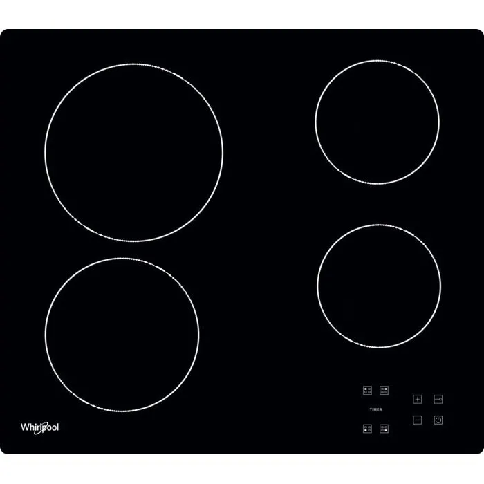 Whirlpool AKT8090NE Plaque de cuisson vitrocéramique 4 zones 6200W noir L58 x P51cm avec contrôle tactile et minuteurs