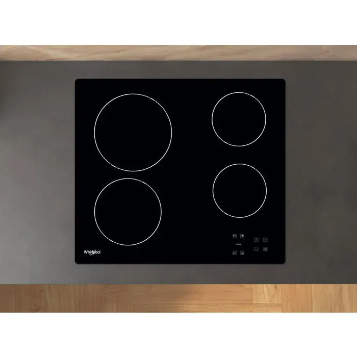 Whirlpool AKT8090NE Plaque de cuisson vitrocéramique 4 zones 6200W noir L58 x P51cm avec contrôle tactile et minuteurs