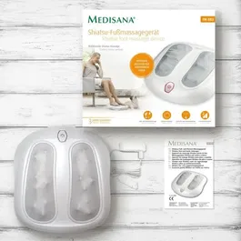 Medisana FM 883 Appareil de massage shiatsu des pieds blanc avec fonction chaleur et lumière rouge, 6 x 3 têtes de massage rotatives, 2 intensités