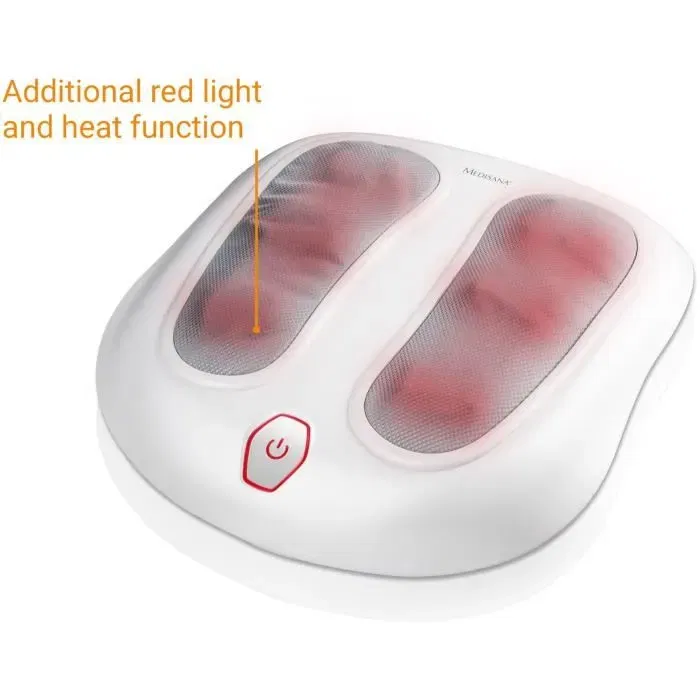 Medisana FM 883 Appareil de massage shiatsu des pieds blanc avec fonction chaleur et lumière rouge, 6 x 3 têtes de massage rotatives, 2 intensités