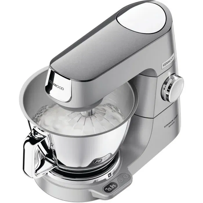 Kenwood Robot Pâtissier Chef Titanium KVC85.124.SI - 2 bols inox 3,5L et 5L avec balance intégrée 6kg et blender 1,8L - Mouvement planétaire