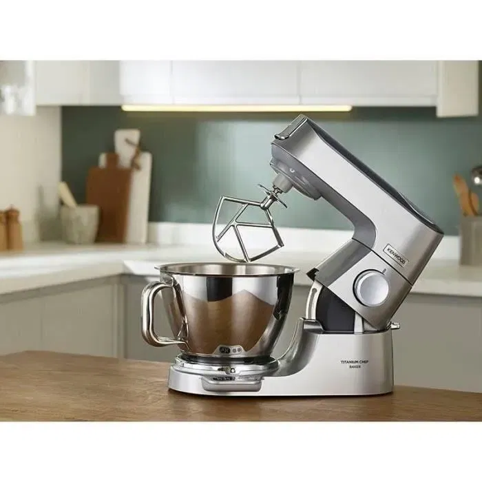 Kenwood Robot Pâtissier Chef Titanium KVC85.124.SI - 2 bols inox 3,5L et 5L avec balance intégrée 6kg et blender 1,8L - Mouvement planétaire