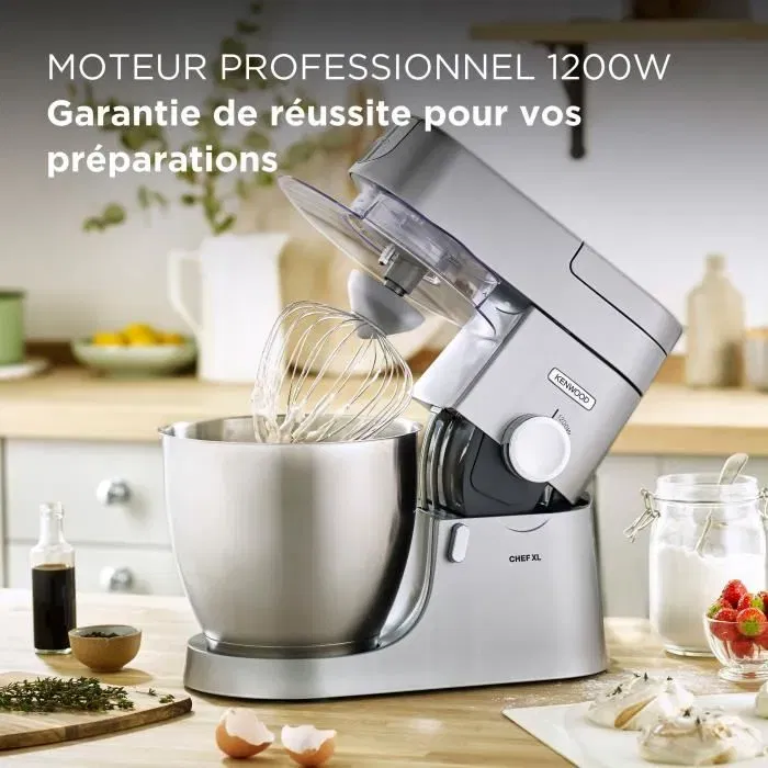 Robot Patissier Multifonction Kenwood Chef XL KVL4170S, 1200W, Bol 6.7L avec Blender et Hachoir Metal, Coloris Argent