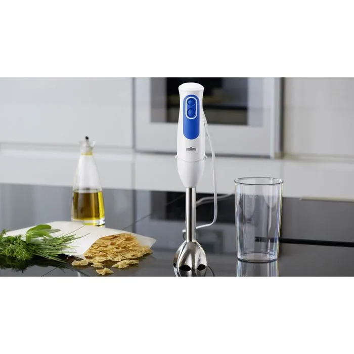 Braun Mixeur Plongeant MQ3045WH avec 2 Hachoirs - Blanc et Bleu