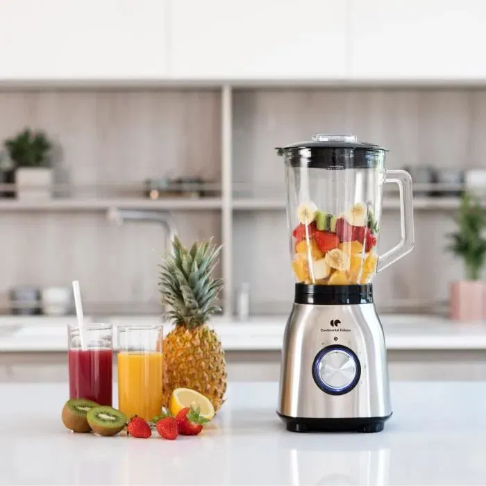 Continental Edison CEBL1000IN Blender mixeur 1000W - Bol en verre gradué 1.5L, 4 lames inox, variateur de vitesse, fonction pulse