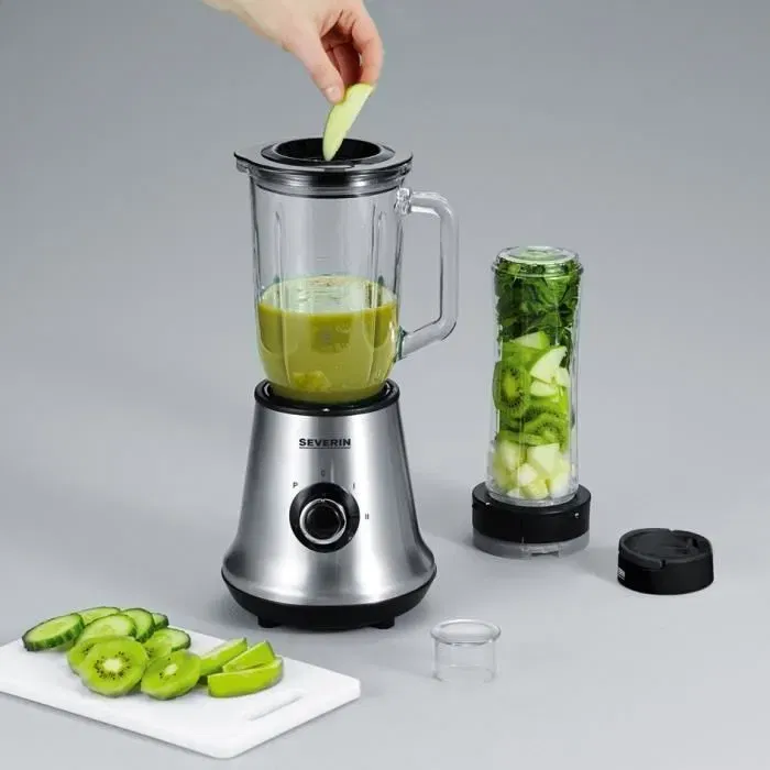 Severin SM3737 Blender 2 en 1 Multifonction - Mixeur et Blender à Smoothie 500W - Bol en Verre 1 L avec Bouteille 600 ml Inclus
