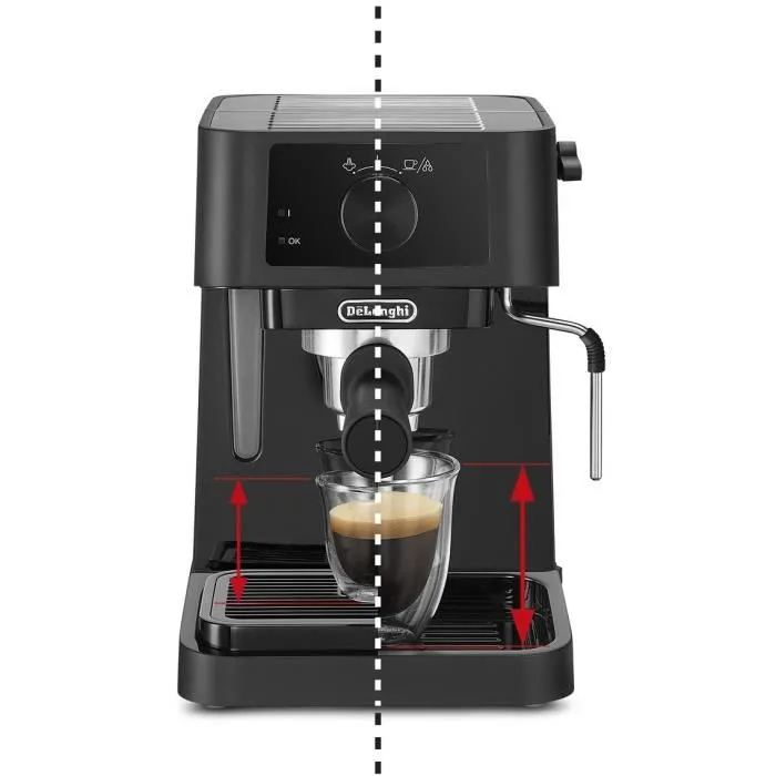 Delonghi EC235.BK Stilosa Machine à Expresso Noir avec Buse à Vapeur, Filtre 1/2 Tasses Compatible ESE et Grille Égouttoir 2 en 1