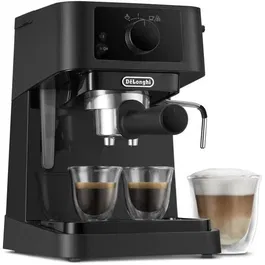 Delonghi EC235.BK Stilosa Machine à Expresso Noir avec Buse à Vapeur, Filtre 1/2 Tasses Compatible ESE et Grille Égouttoir 2 en 1