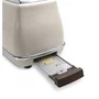 Delonghi Grille-Pain Icona Vintage 2 Tranches 900 W - 6 Positions de Brunissage, Fonction Décongélation et Réchauffe - Beige Brillant / Base et Poignée Chocolat