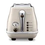 Delonghi Grille-Pain Icona Vintage 2 Tranches 900 W - 6 Positions de Brunissage, Fonction Décongélation et Réchauffe - Beige Brillant / Base et Poignée Chocolat