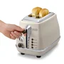 Delonghi Grille-Pain Icona Vintage 2 Tranches 900 W - 6 Positions de Brunissage, Fonction Décongélation et Réchauffe - Beige Brillant / Base et Poignée Chocolat