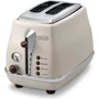 Delonghi Grille-Pain Icona Vintage 2 Tranches 900 W - 6 Positions de Brunissage, Fonction Décongélation et Réchauffe - Beige Brillant / Base et Poignée Chocolat