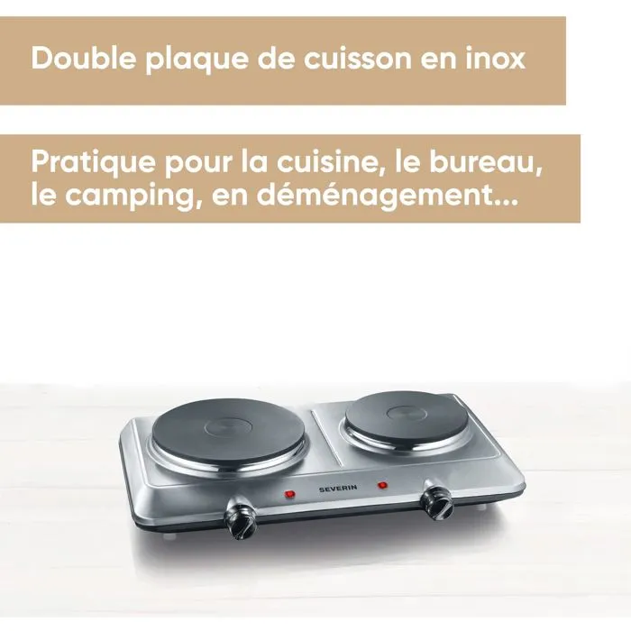 Severin K1014 Plaque de cuisson posable 2 foyers en fonte 2500W, Diametre 15 et 18 cm, Thermostat ajustable