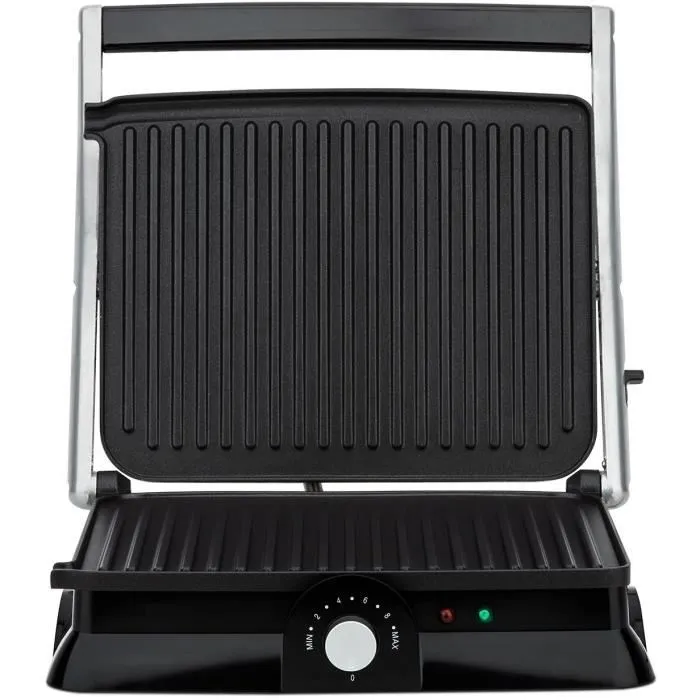 H.Koenig GR20 - Grill électrique multifonction 2000W Inox - Surface de cuisson 29.7 x 23 cm - Thermostat réglable et ajustement automatique
