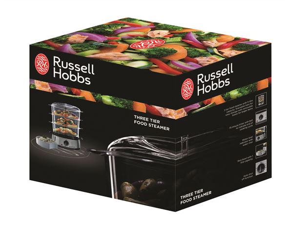 Russell Hobbs 19270-56 Cuiseur Vapeur avec 3 Paniers Superposables, Timer 60 Min, Saine Cuisson pour Riz, Légumes et Poisson