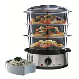 Russell Hobbs 19270-56 Cuiseur Vapeur avec 3 Paniers Superposables, Timer 60 Min, Saine Cuisson pour Riz, Légumes et Poisson