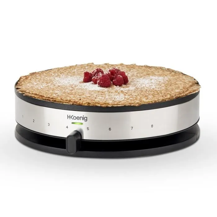 HKoenig KREP29 Crêpière électrique 33 cm, revêtement anti-adhésif, thermostat 230°C, 1300W, bandeau inox, pour crêpes salées ou sucrées