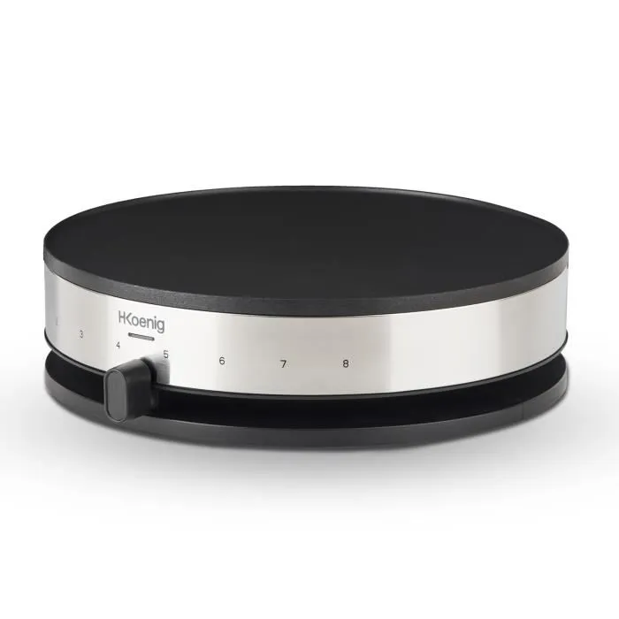 HKoenig KREP29 Crêpière électrique 33 cm, revêtement anti-adhésif, thermostat 230°C, 1300W, bandeau inox, pour crêpes salées ou sucrées