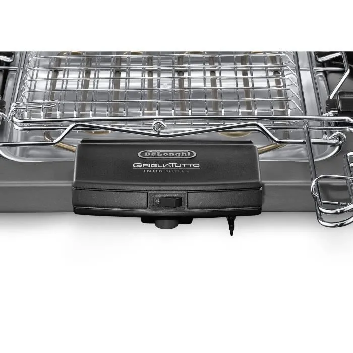 Delonghi BQ60.X - Barbecue électrique portable 1900 W - Double grille réglable et plateau aluminium amovible - Pour intérieur et extérieur
