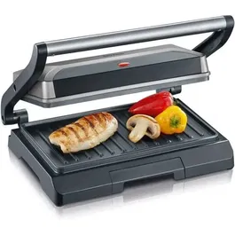 Severin KG2394 - Grill électrique 800W, Plaques antiadhésives, Surface cuisson 23 x 14.5 cm, pour viandes, paninis, légumes, Design compact