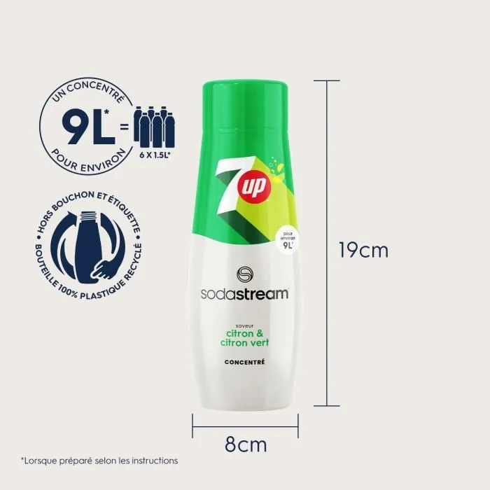 Sodastream Concentrés 7UP - Lot de 6 Bouteilles de 440ml - Préparation jusqu'à 54L de Boissons Gazeuses - Saveur Citron-Lime
