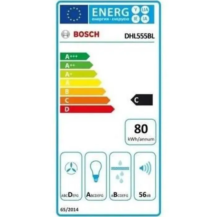Bosch DHL555BL - Groupe filtrant inox 50 cm - Classe C - 79.8 kWh/an - Débit 650 m³/h - Fonction recyclage ou évacuation avec filtre à charbon DH