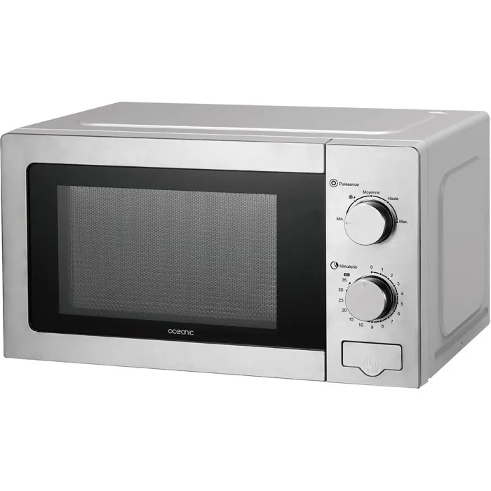 Oceanic MO20S - Micro-ondes Monofonction 700W, Capacité 20L, Argent, Dimensions L45 x H24 x P32.1 cm
