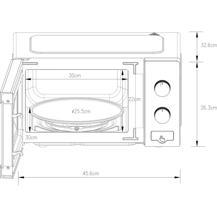 Oceanic MO20S - Micro-ondes Monofonction 700W, Capacité 20L, Argent, Dimensions L45 x H24 x P32.1 cm