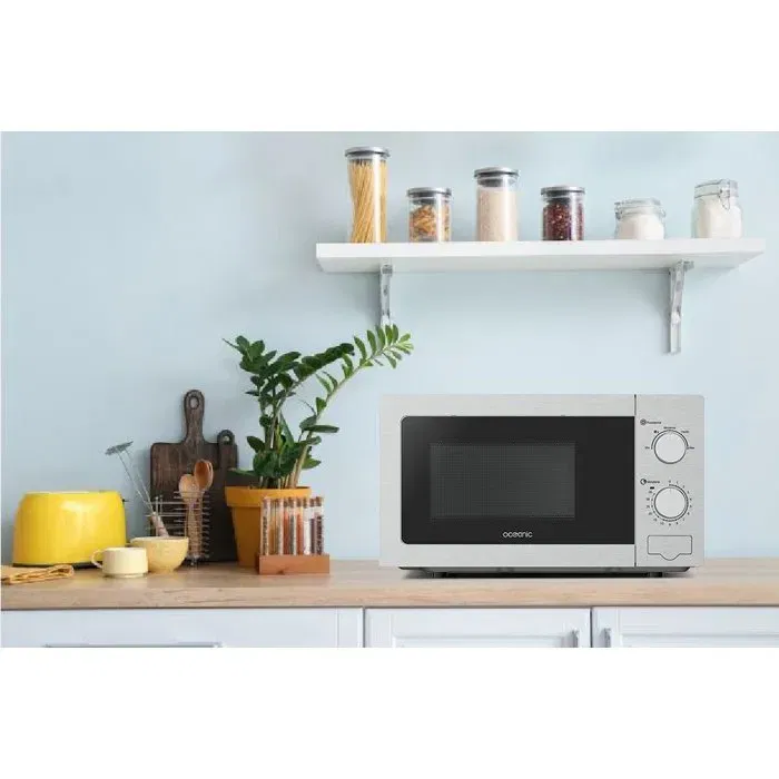 Oceanic MO20S - Micro-ondes Monofonction 700W, Capacité 20L, Argent, Dimensions L45 x H24 x P32.1 cm
