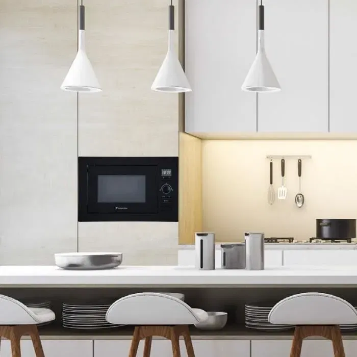 Continental Edison CEMO25GEB2 Micro-ondes encastrable avec grill, 25L, 900W, noir, L59.5 x H38.8 x P40 cm