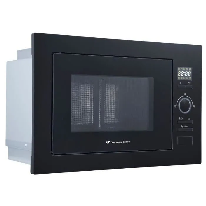 Continental Edison CEMO25GEB2 Micro-ondes encastrable avec grill, 25L, 900W, noir, L59.5 x H38.8 x P40 cm