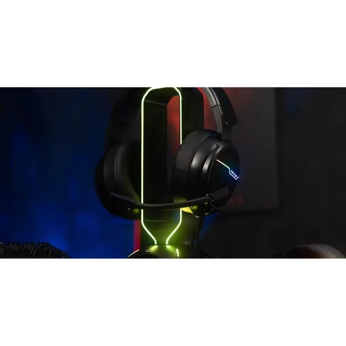 The G-Lab K-STAND RADON - Support universel pour casque gamer RGB avec 2 ports USB, rétroéclairage dynamique 7 couleurs - Noir