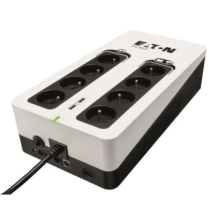 Eaton Onduleur 3S 850VA/510W avec Parafoudre et Multiprise 8 Prises FR (4 Ondulées) - Ports USB et Protection Ligne Téléphone/Internet