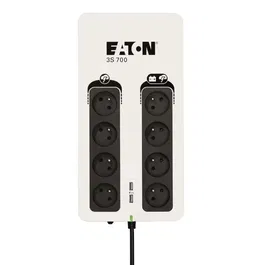 Eaton 3S700F Onduleur-Multiprise-Parafoudre Off-line UPS 700VA/420W, 8 Prises Françaises, 1 Prise Téléphone/Internet, 2 Ports USB de Charge