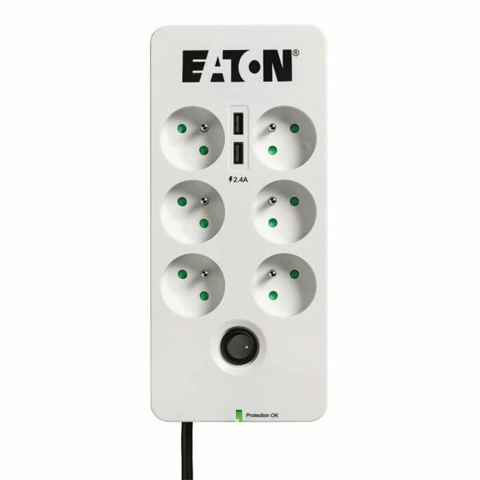 Eaton Protection Box PB6TUF - Multiprise Parafoudre 6 Prises FR + 1 Tel/RJ + 2 USB - Blanc & Noir Eaton Protection Box PB6TUF - Multiprise Parafoudre 6 Prises FR + 1 Tel/RJ + 2 USB - Blanc & Noir