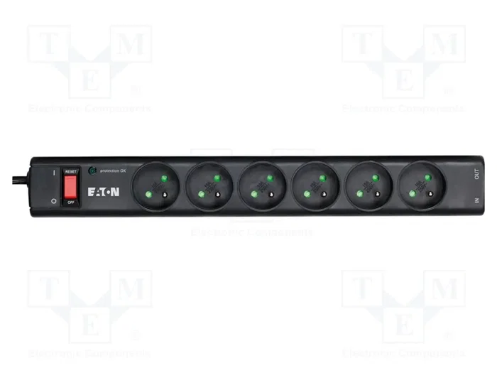 Eaton Protection Strip PS6TF - Multiprise parafoudre 6 prises françaises + 1 prise RJ - Noir