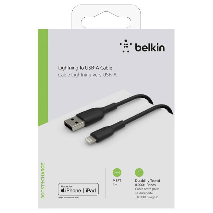 Belkin Câble Boost Charge Lightning vers USB-A 3m Noir Belkin Câble Boost Charge Lightning vers USB-A 3m Noir