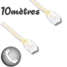 Lineaire Cordon ADSL RJ11 mâle/RJ11 mâle 10 mètres, Connecteur 6P4C, pour Box, Téléphone et Connexion Stable ADSL2+