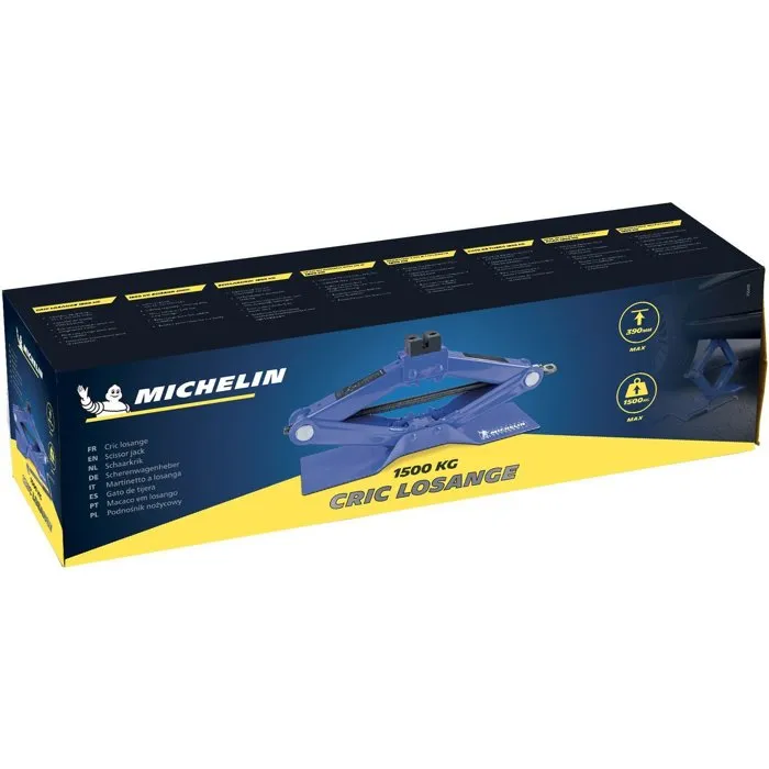 MICHELIN - Cric losange 1.5T Capacité 1500 kg, Hauteur de levage 115 à 390 mm, pieds larges, semelle caoutchouc, poignée confort