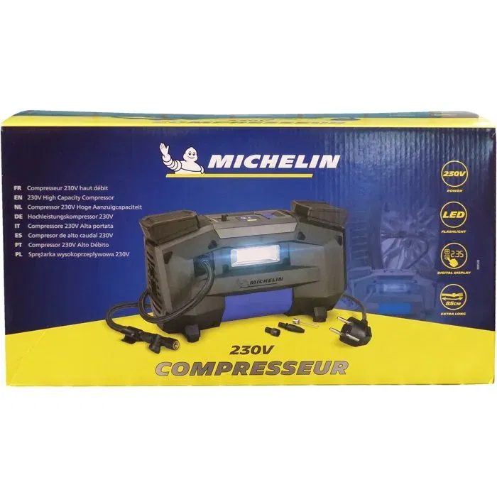 Michelin Compresseur d'air 230V haute performance - Moteur DIRECT DRIVE double pistons, gonflage de 0.05 à 7 bars, 2 min pour pneu standard