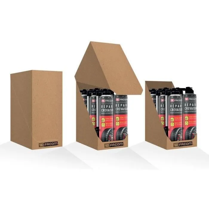 Facom - Aérosol réparateur de crevaison 400 ml, sans démontage du pneu, jusqu'à 195 mm, pour pneus avec ou sans chambre à air, compatible avec gonflage à l'azote