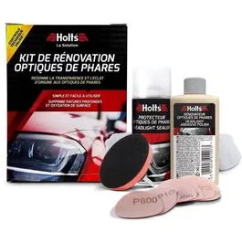 Holts - Kit Réparateur et Polisseur de Phares Voiture avec Disques Abrasifs, Mousse et Adaptateur Perceuse - Nettoyant et Protecteur Optique